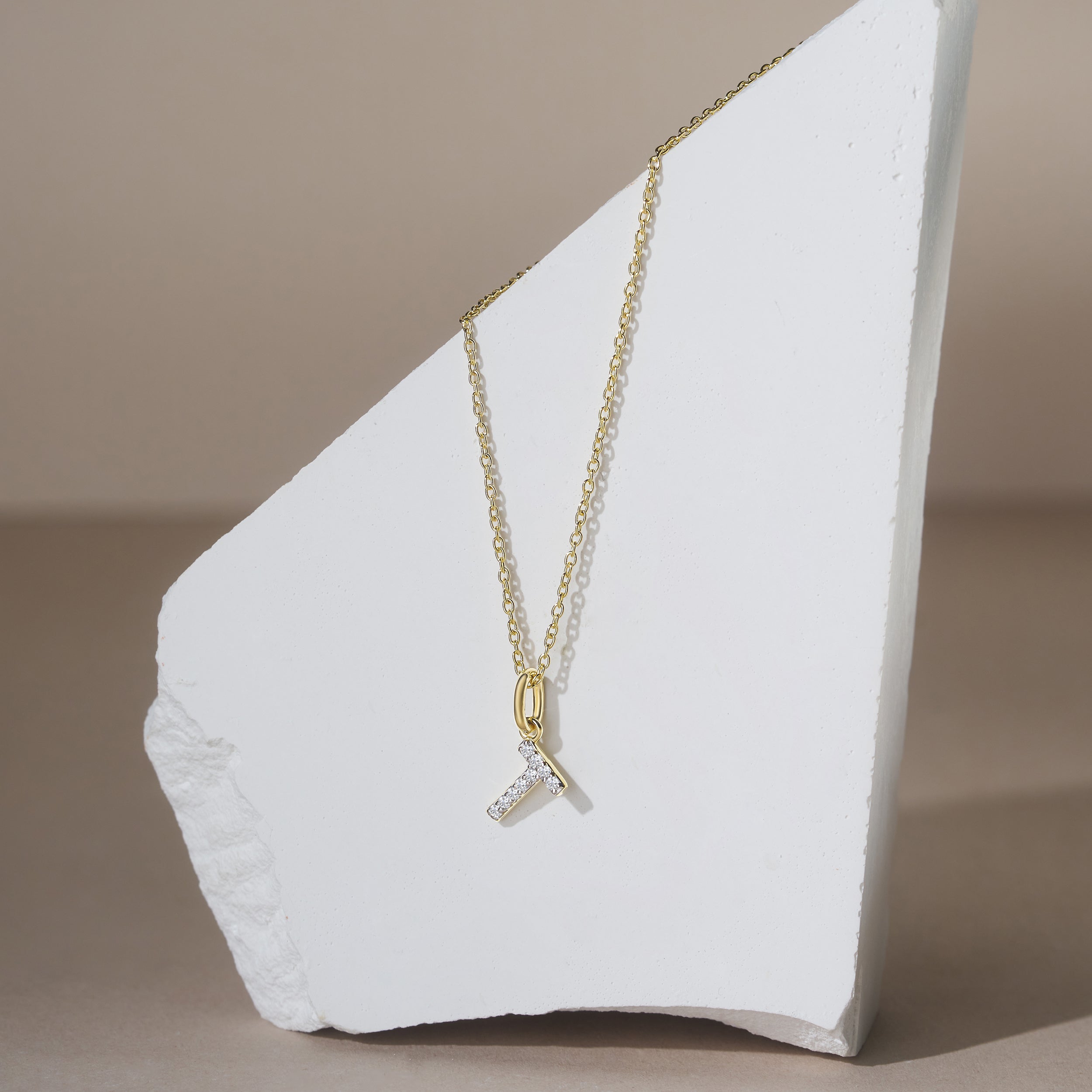 Love Letter Initial T Lab Diamond Necklace set in 18K Gold Vermeil